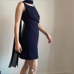 90s Navy high neck slip dress with matching scarf